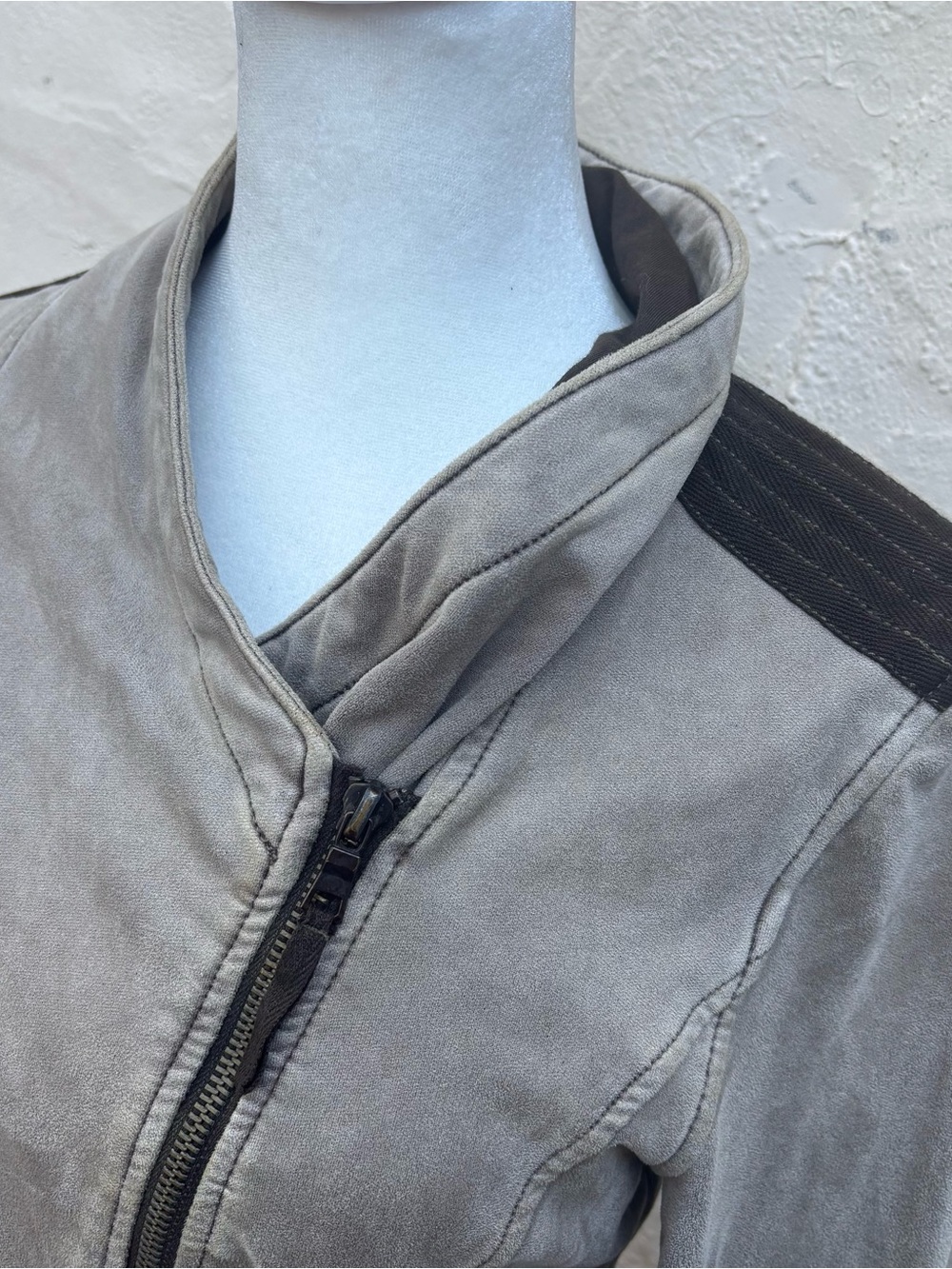 Anthropologie Women’s Suede Asymmetrical Zip Terry Jacket - Taupe - Picture 3 of 4